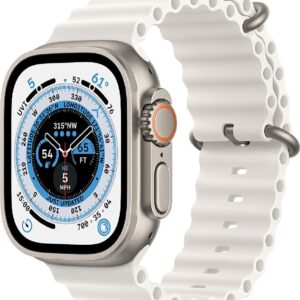 Apple Watch Series 8 Ultra Titanium Case 49mm With Apple Logo + White Ocean Band Same Like original(Super High Quality)