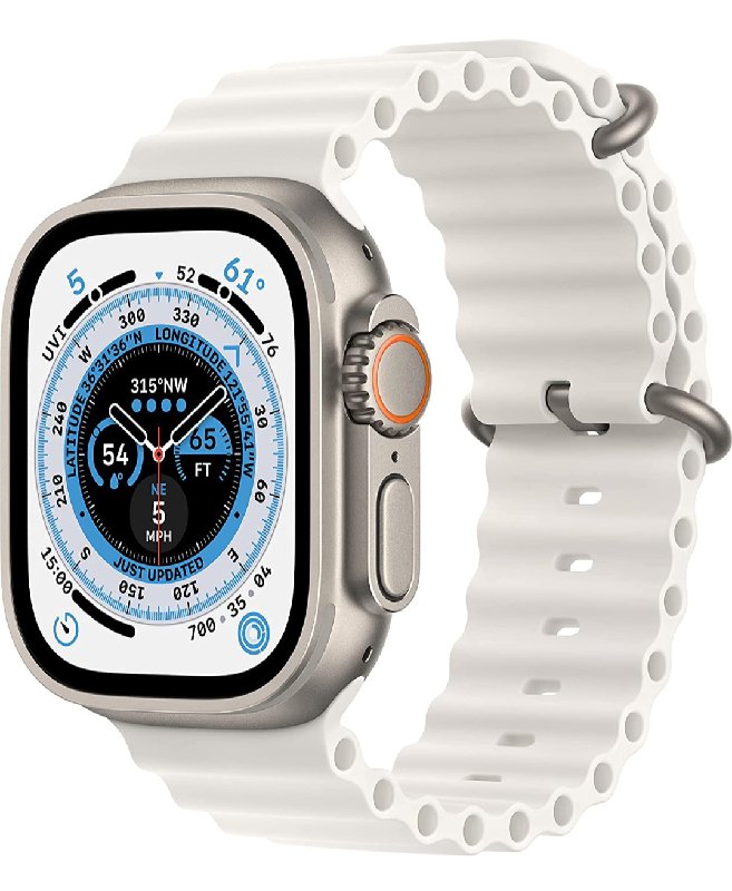 Apple Watch Series 8 Ultra Titanium Case 49mm With Apple Logo + White Ocean Band Same Like original(Super High Quality)